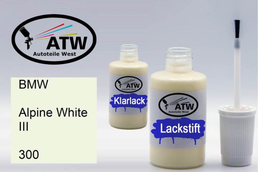 BMW, Alpine White III, 300: 20ml Lackstift + 20ml Klarlack - Set, von ATW Autoteile West.